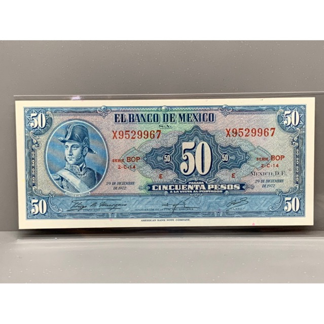 ธนบัตรรุ่นเก่าของประเทศเม็กซิโก-ชนิด50pesos-ปี1972-unc