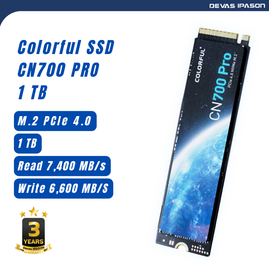 ราคาและรีวิวCOLORFUL SSD CN700 PRO ขนาด 1TB (M.2 NVMe 7400/6600 MB/s) รับประกัน 3 ปี โดย Devas IPASON