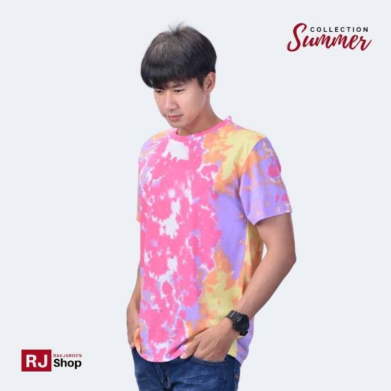 เสื้อยืดคอกลม-ลายมัดย้อมพ่นสี-เนื้อผ้าคอตตอน-มี-3-สี