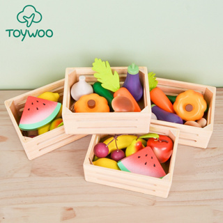 BB-STORE 🍉 Toywoo รวมเซ็ต ผัก ผลไม้ อาหารทะเล ขนมปัง 🦀 พร้อมกล่องไม้ ของเล่นเด็ก บทบาทสมมติ