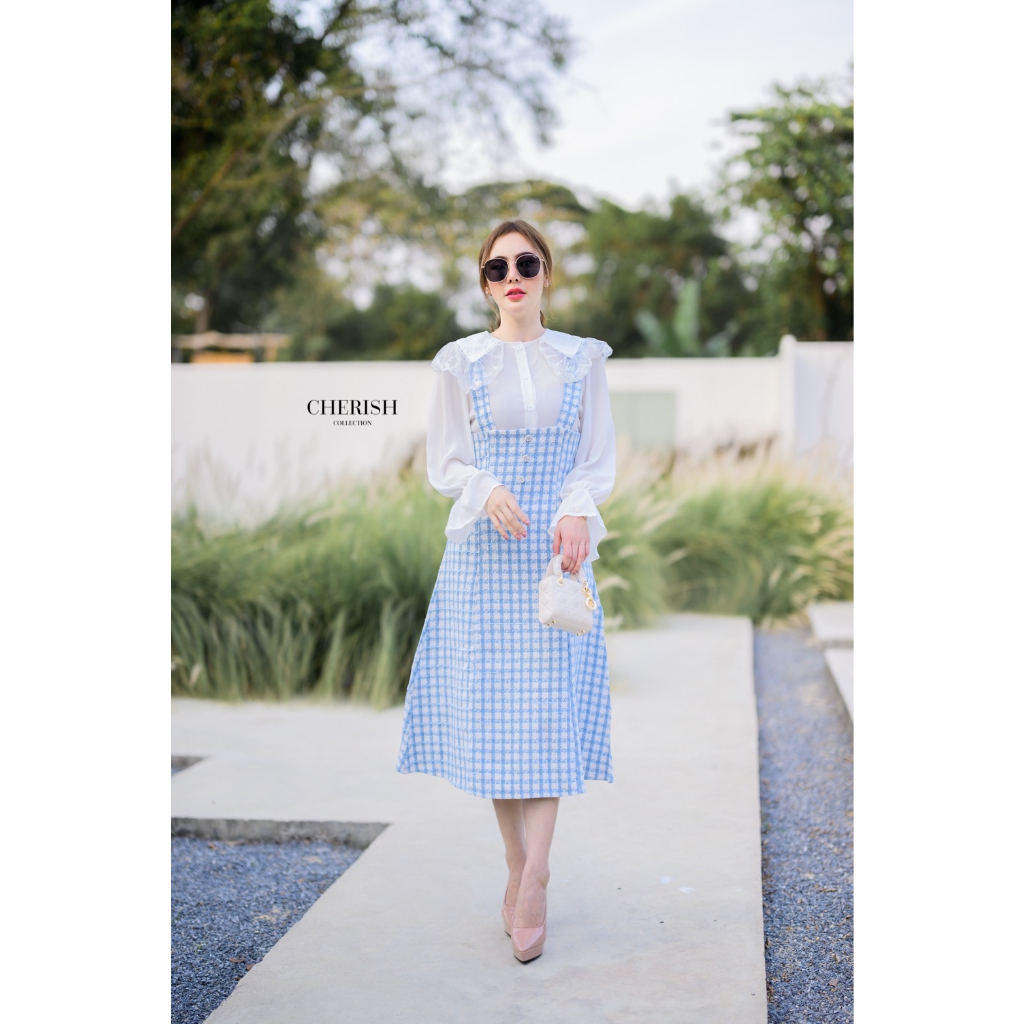set-เอี๊ยมกระโปรงผ้าทวิต-เสื้อชีฟอง-cherish