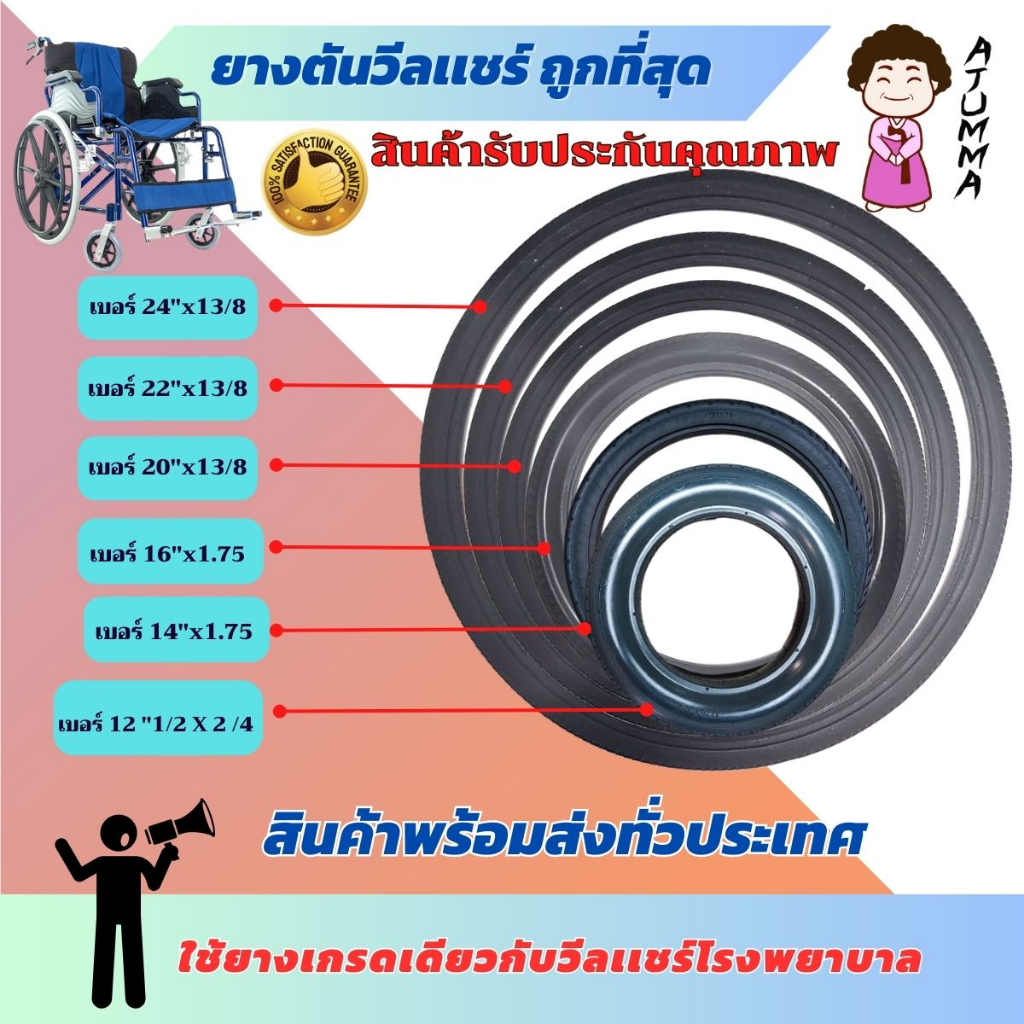 ยางอะไหล่ยางตันpuยางรถเข็นผู้ป่วย-อะไหล่ล้อยางรถเข็นวีลเเชร์-ยาง-12-14-16-20-22-24-ขายเป็นเส้น-ข้าง