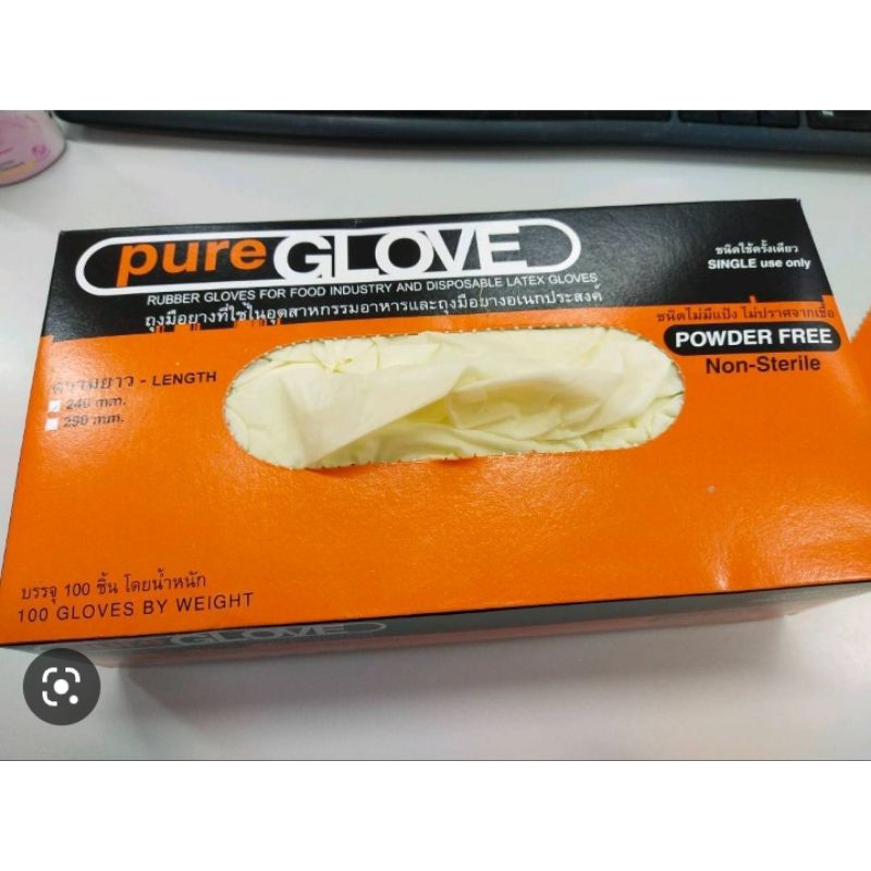 ถุงมือแพทย์-เพียวโกลฟ-ลาเท็กซ์-ไม่มีแป้ง-pure-glove-latex-powder-free-1-กล่อง-100-ชิ้น-ไซร์l