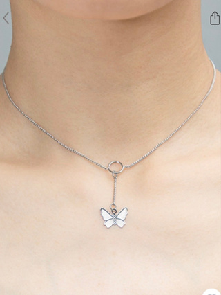 พร้อมส่งจากไทย Brandy Melville Silver Butterfly Circle Necklace สร้อยคอแบบยาว สร้อยคอผีเสื้อ