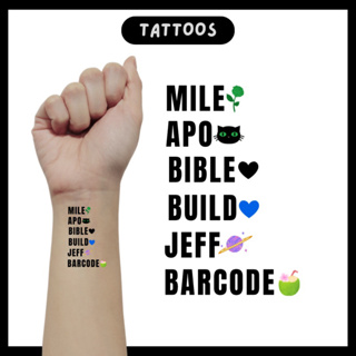 Mile, Apo, Bible, Build, Jeff and Barcode tattoos