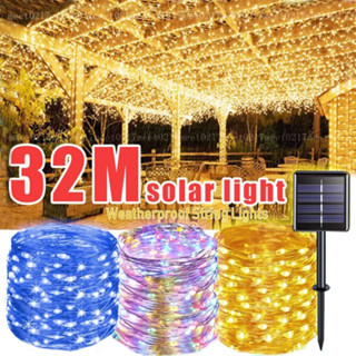 สตริงไฟพลังงานแสงอาทิตย์กลางแจ้ง 10M / 22M / 32M 100/200/300 LEDS สายทองแดงกันน้ําสายพลังงานแสงอาทิตย์ไฟสตริง DIY ปาร์ตี