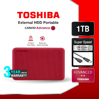 ภาพหน้าปกสินค้าToshiba External HDD (1TB) USB 3.2  SuperSpeed, รุ่น (Canvio Advance V10)  Security Auto-backup 2.5\" สีเเดง ฮาร์ดดิสพกพา (TSB-HDTCA10AR3AA) ซึ่งคุณอาจชอบราคาและรีวิวของสินค้านี้