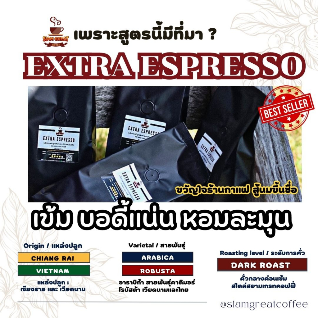 ภาพหน้าปกสินค้าเหมา 1 กิโล เมล็ดกาแฟคั่ว Extra espresso หอม เข้ม สู้นม จากร้าน siamgreatcoffee บน Shopee