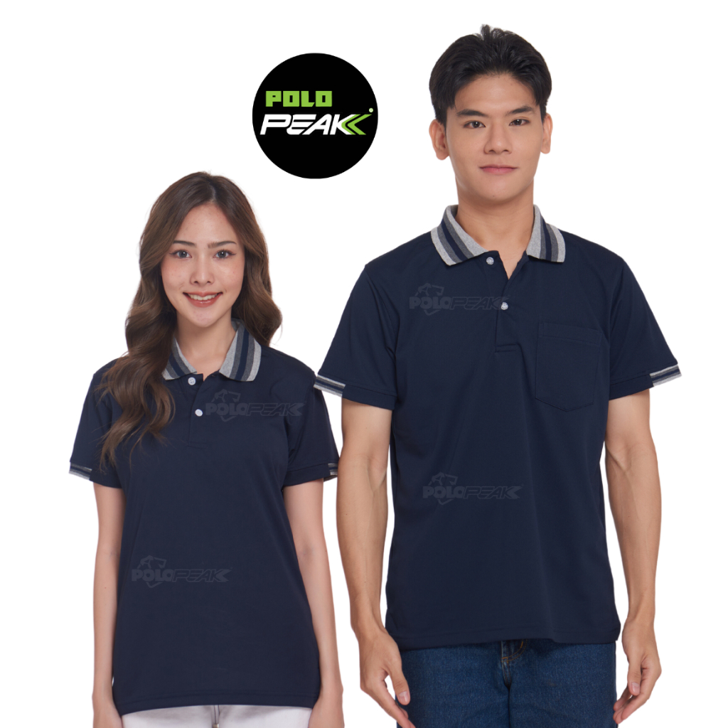 รูปภาพของเสื้อโปโล polopeak สีกรมท่าเข้ม ปกท๊อบดายส์เทาลองเช็คราคา