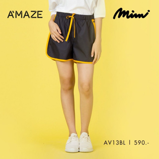 MIMI VELVET LONG PANTS กางเกงผ้าร่ม ใส่กันละออง สีดำมีแถบเป็นสีเหลืองขาสั้น กลีนMIMI (AV13BL)