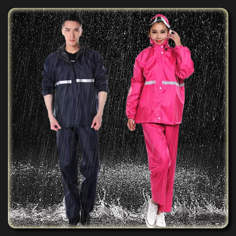 ราคาและรีวิวNew Alitech ชุดกันฝน เสื้อกันฝน สีกรมท่า มีแถบสะท้อนแสง รุ่น หมวกติดเสื้อ Waterproof Rain Suit ชุดกันฝนสีกรมเข้ม เสื้อแล