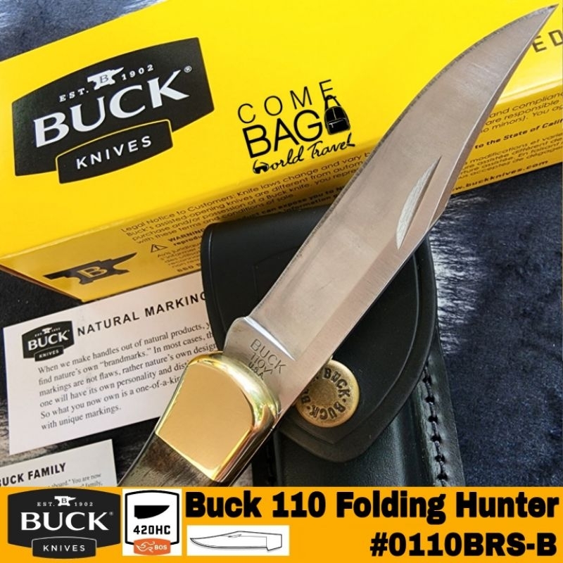 มีดพับ-buck110-folding-hunter-เป็นมีดคลาสสิก-มีดประกอบ-bolstersทองเหลืองพร้อมด้ามมีดไม้มะเกลือ-ของแท้ผลิตอเมริกา