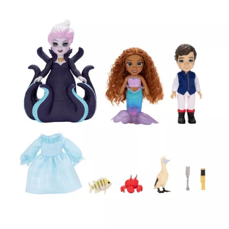 ของแท้100-disney-s-the-little-mermaid-ariel-ursula-amp-eric-petite-doll-gift-set