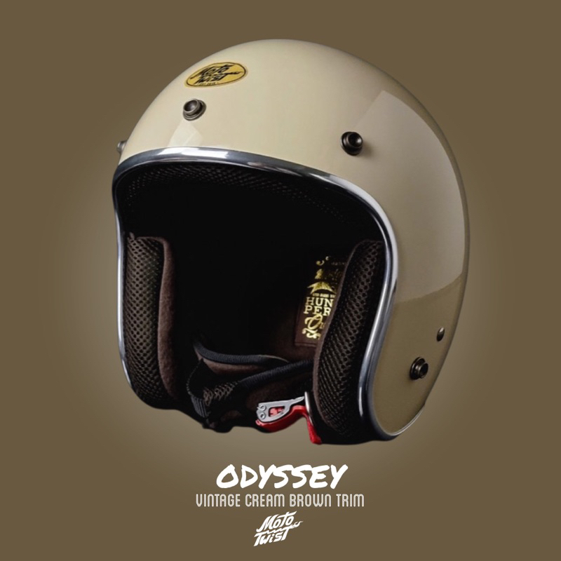 ภาพหน้าปกสินค้าMOTOTWIST หมวกกันน็อคแบรนด์ไทยงานคุณภาพ รุ่น Odyssey สีครีม ขอบโครเมียม ไซส์ S-XXL