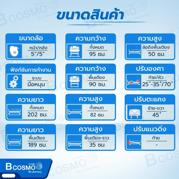 ประกันสินค้า-1-ปี-เตียงผู้ป่วย-เตียงผู้ป่วยมือหมุน-5-ไก-4-ไก-1-ฟังก์ชัน-รุ่น-a02-4-ราวสไลด์-นั่งและตะแคงได้