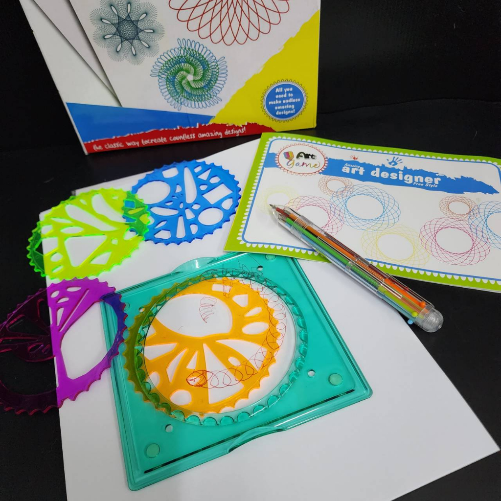 spirograph-ชุดอุปกรณ์เสริมการศึกษาชุดของเล่นวาดภาพ-ด้วยเกียร์และวงกลม-วาดรูปดาวด้วยการเขียนผ่านเกียร์และเฟืองเป็นรูปต่าง