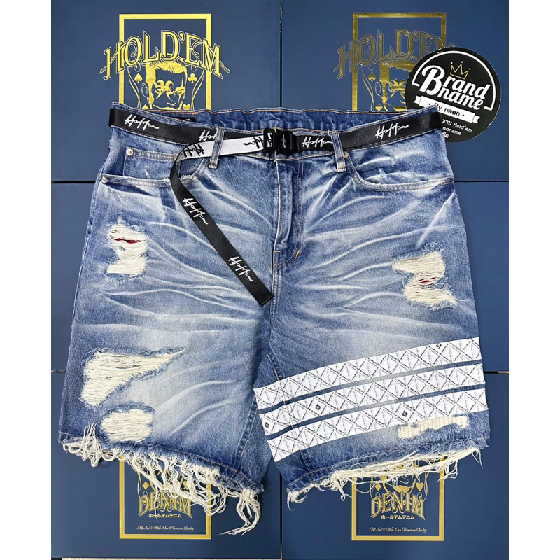 ส่งฟรี-พร้อมส่ง-ของแท้ล้าน-holdem-blue-washed-destroyed-denim-shorts-japanese-100-cotton-with-h8-monogram