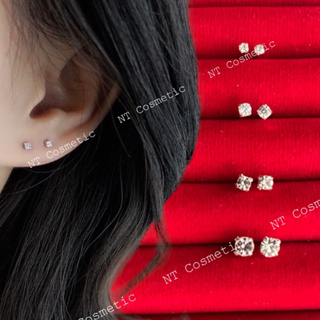 🇹🇭 ร้านไทย 🇹🇭 ( SV03) ต่าวหูเงินแท้ 925 (เตยสี่เหลี่ยม) (Silver925) ต่างหูเพชร earrings ไม่ลอก ไม่ดำ ใส่อาบน้ำได้