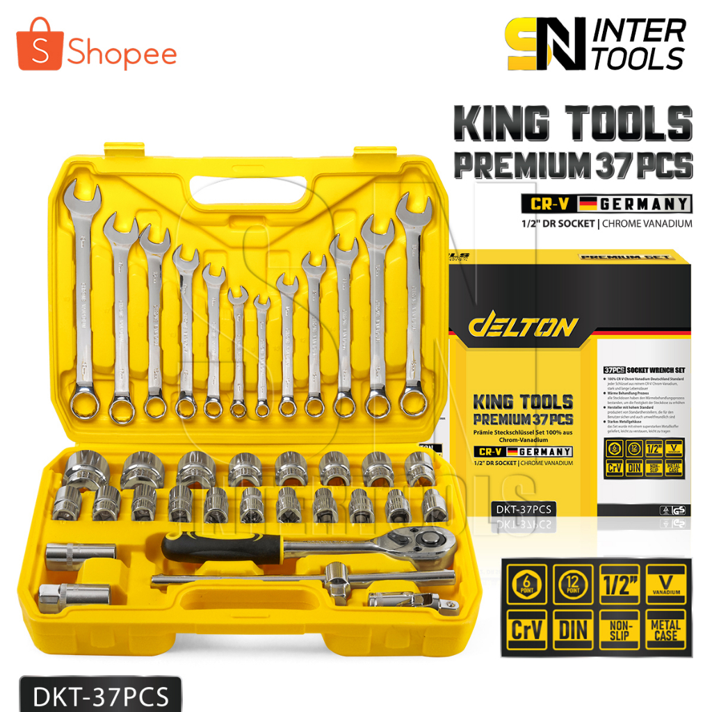 DELTON King Tools ชุดเครื่องมือ ประแจ ชุดบล็อก 37 ชิ้น ขนาด 1/2 นิ้ว (4
