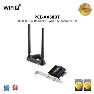 ASUS PCE-AX58BT AX3000 Dual Band PCI-E WiFi 6 (802.11ax) Adapter with 2 external antennas. Supporting 160MHz, Bluetooth