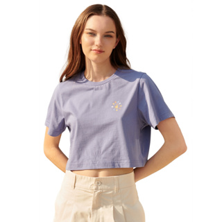 BODY GLOVE Womens BASIC Crew Neck T-Shirt  Crop เสื้อยืดครอป สีลาเวนเดอร์-78