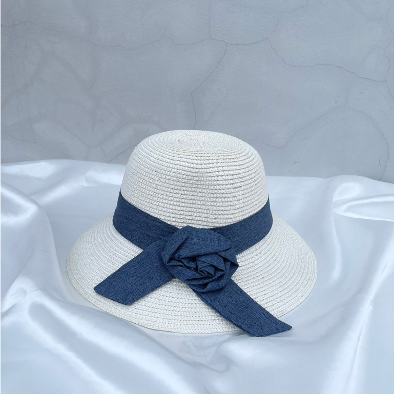 หมวกสาน-หมวกผู้หญิง-โบว์กุหลาบน่ารักๆ-พร้อมส่งจากไทย-a009