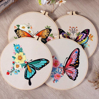 ชุดปักลายผีเสื้อ ฟรีสะดึง ขนาด 20cm. Butterflies DIY Embroidery Kit 20cm.