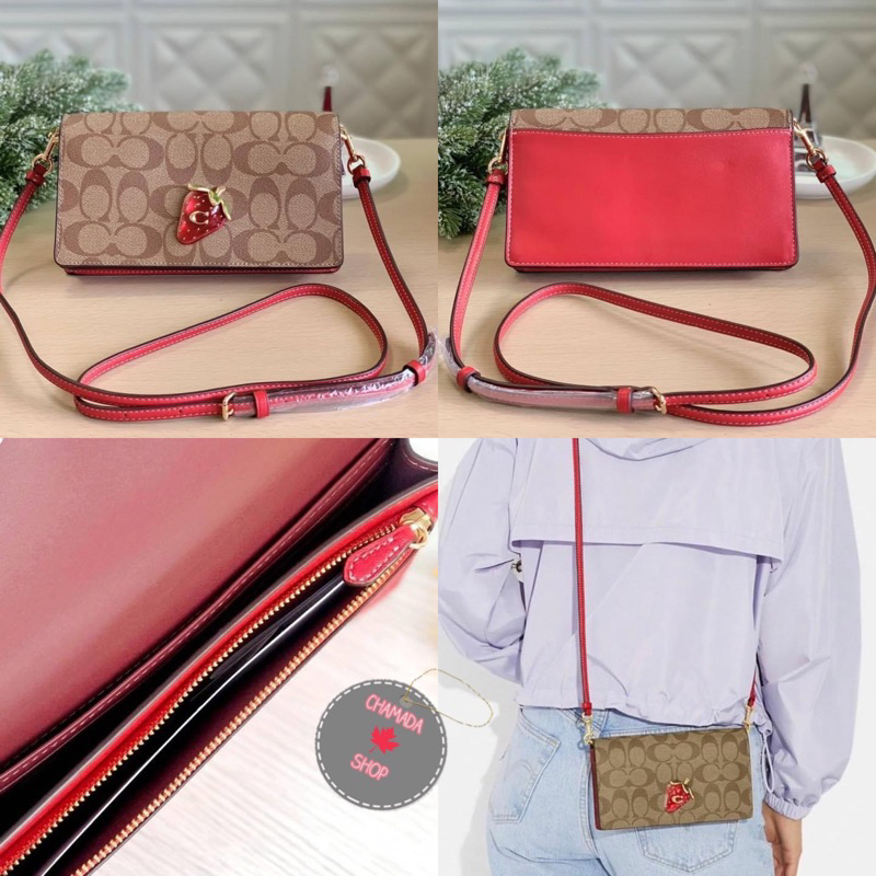 coach-anna-foldover-clutch-crossbody-in-signature-canvas-with-strawberry-style-no-ch547-แท้