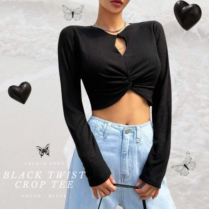 arlalom-black-twist-crop-tee-เสื้อครอป-แขนยาว-สีดำ-เว้าหน้า