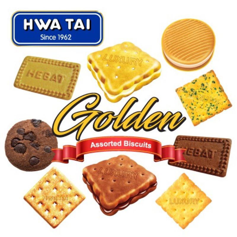 ภาพสินค้าขนมบิสกิตขนมปังแบบรวม Golden Assorted Biscuit(Hwa Tai) ขนาด 525 กรัม จากร้าน aiai..shop บน Shopee ภาพที่ 2