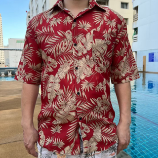 เสือฮาวายผู้ชาย เสื้อคอปก กระดุมหน้า  แฟชั่นฤดูร้อนพิมพ์หลวมสบาย ๆ  พร้อมส่ง