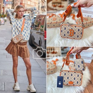 แท้ 💯 &lt;ใบเล็ก&gt; MLB Jacquard/Monogram Mini cross Bag NY กระเป๋าสะพายข้าง ครอสบอดี้ สีดำ/สีน้ำตาล/สีขาว/สีเบจ/สีส้ม