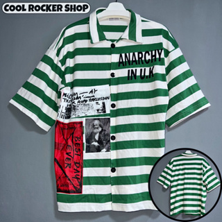 Cool Rocker : Oversize Shirt By Dark Punx / เสื้อเชิ้ตทรงโอเวอร์ไซส์ ลายขาว เขียว