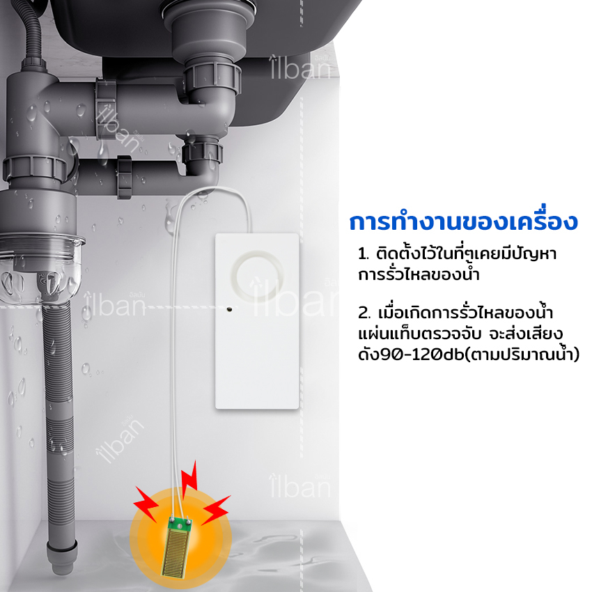 ilban-เครื่องตรวจจับ-การรั่วไหลของน้ำ-เสียงดัง120db-เครื่องตรวจจับน้ำท่วม-ภายในบ้าน-รุ่น-water-leak-alarm-r18x