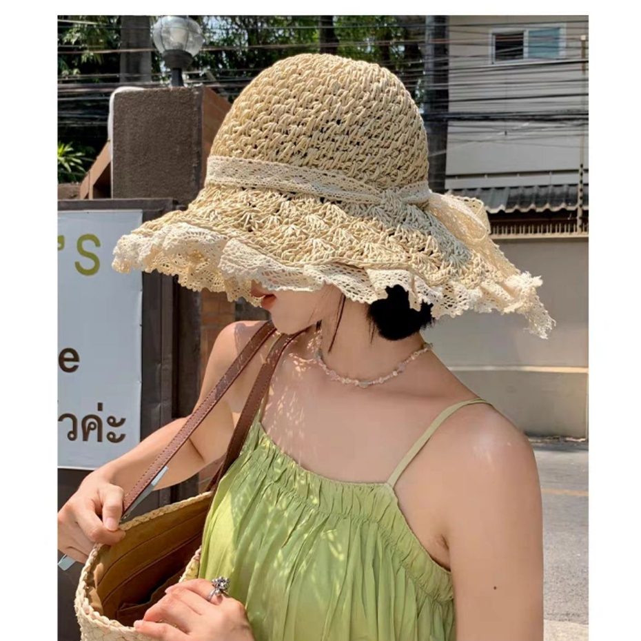 หมวกสาน-หมวกปีกกว้างบังแดดได้ดี-เหมาะกับการใส่เที่ยวทะเล-พร้อมส่งจากไทย-s056