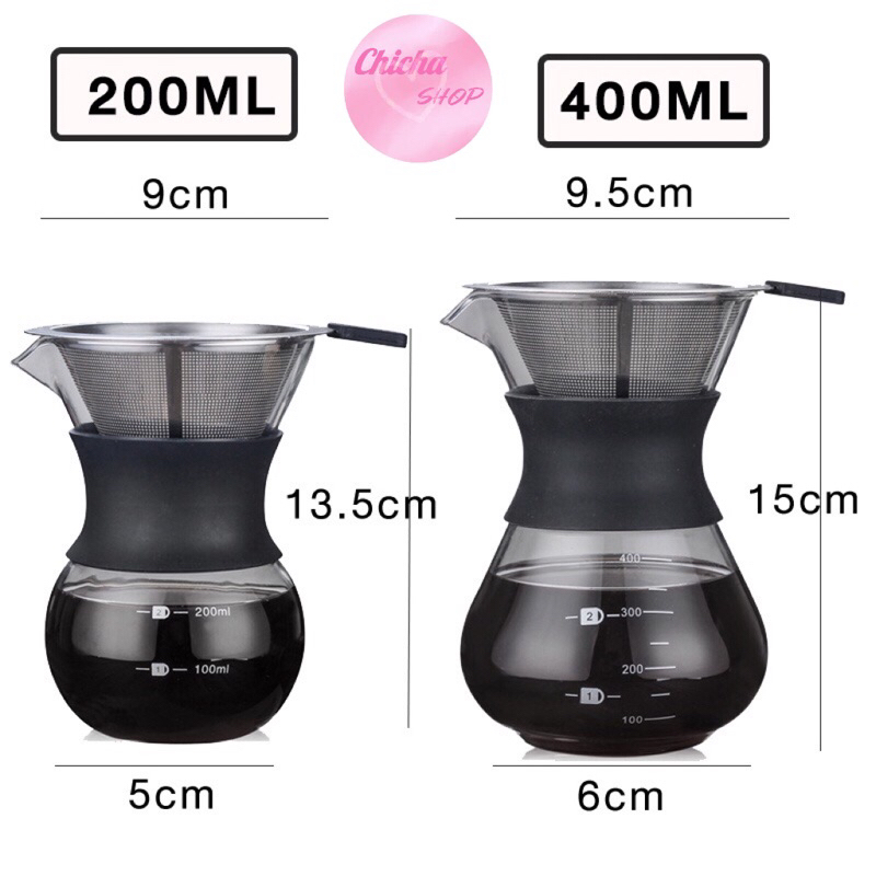 กรวยดริปกาแฟ-เหยือกดริปกาแฟ-ที่ดริปกาแฟ-200ml-400ml-แถมตัวกรองผลิตจากสแตนเลส-ทนความร้อนสูง-coffee-glass-pot-borosilicate