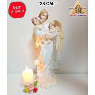 รูปปั้น เซรามิก ทูตสวรรค์อุ้มเด็ก เพื่อปกป้อง คาทอลิก คริสต์ อังกฤษ Catholic Angel Statue Figurine religion