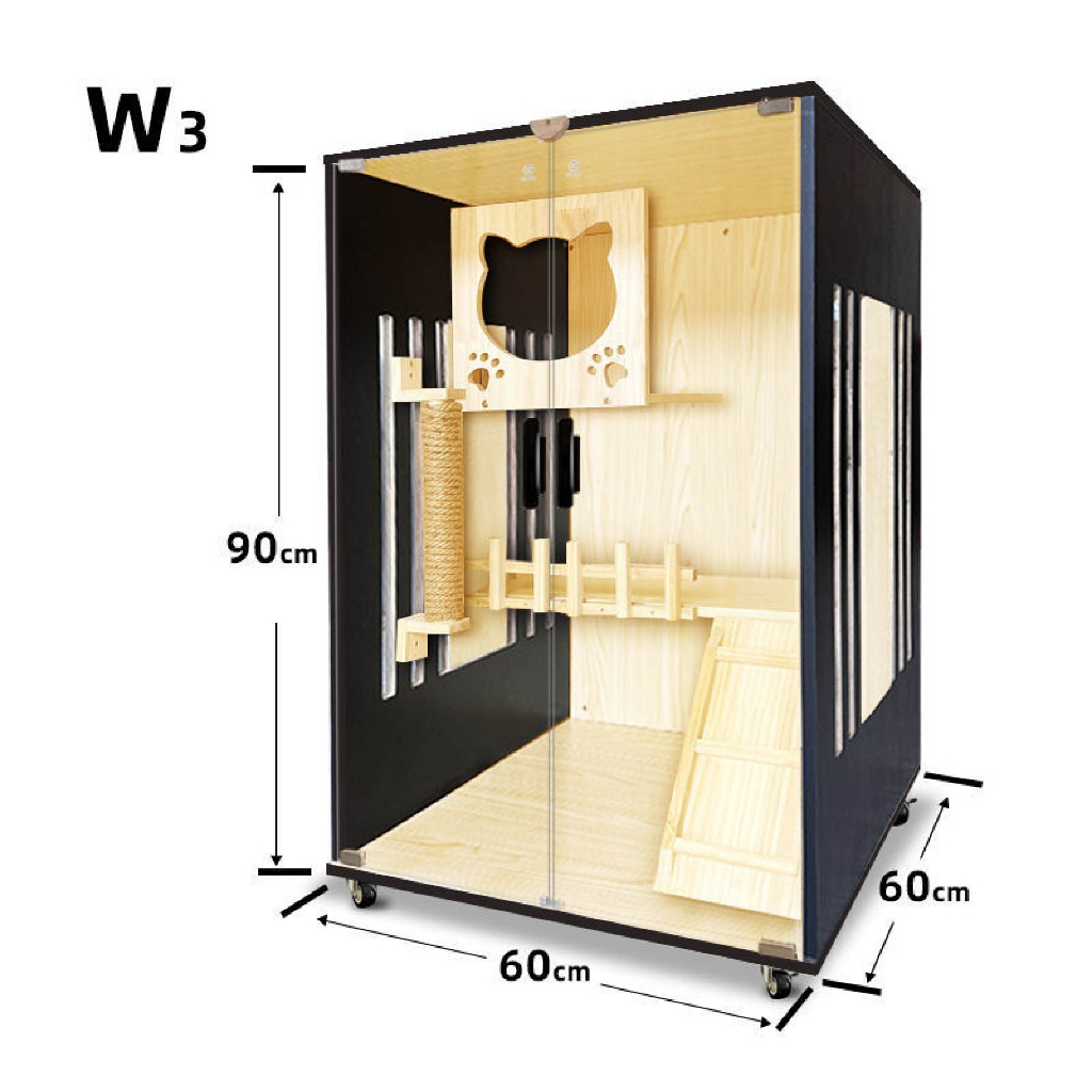 กรงแมว-บ้านไม้แมว-กรงสัตว์เลี้ยงขนาดใหญ่แบบมีล้อเลื่อน-คอนโดแมวไม้-ฝนเล็บแมว-วิลล่ากรงแมว