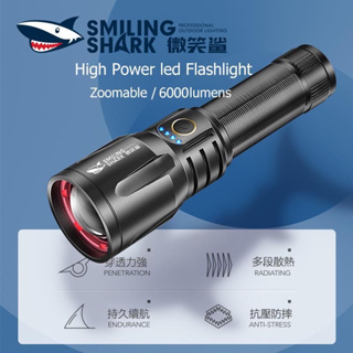 Smilingshark SD7008 ไฟฉาย led, ไฟฉายพลังสูง 6000lumens, ไฟฉายซูมได้, ชาร์จ USB, 3 โหมดกันน้ำสำหรับการเดินป่าตั้งแคมป์กลา