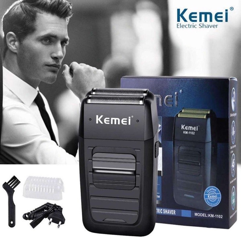 kemei-km-1102-เครึองโกนหนวดแบบชาร์จไร้สายสำรับผุ้ชายมีดโกนหนวด2in1สำรับหนวดยาวสัน-ฟรีถุงพกพา