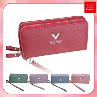 กระเป๋าสตางค์ใบยาว ปั้มตัวV กระเป๋าเงินผู้หญิง สามารถถือได้ มีช่องใส่ของหลายช่อ