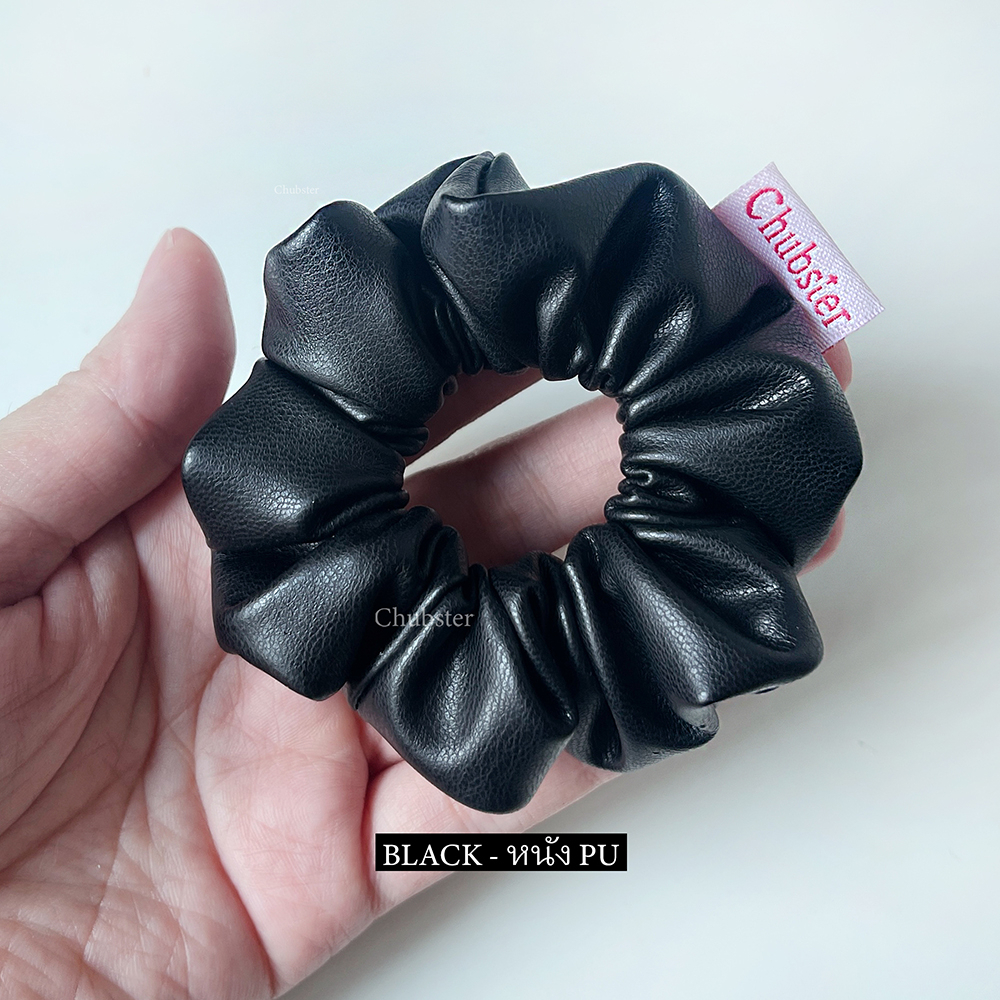 black-หนัง-pu-scrunchie-ยางมัดผม-จิ๋ว-ผ้าหนังพียู