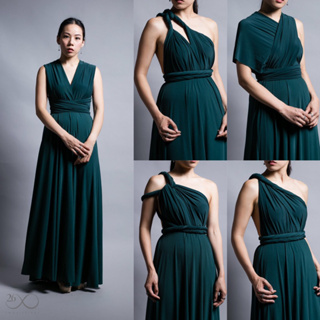 268 Dress สี Dark Green (free size) เดรสที่ใส่ได้มากกว่า 50 แบบ หมดปัญหาต้องคอยซื้อชุดใหม่สำหรับงานต่อไป