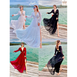 Angella Dress #เดรสชีฟอง #ชุดว่าพรีเวดดิ้ง #ชุดไปทะเล #ชุดอลัง #ชุดขาว #ชุดสีแดง #ชุดสีดำ #รุ่นใหม่