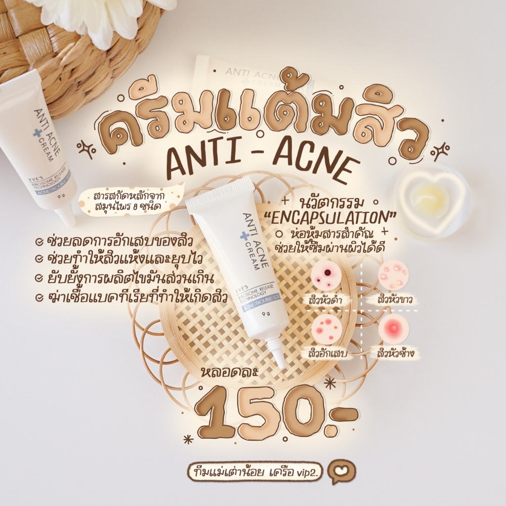 eves-ครีมแต้มสิวอีฟส์-eves-anti-acne-cream-ครีมรักษาสิว-ลดการอักเสบของสิว-สิวผด-สิวอุดตัน-ช่วยให้สิวแห้ง-เห็นผลไว