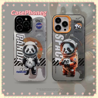 🍑CasePhoneg🍑หมีแพนด้า นักบินอวกาศ การ์ตูน สีเงิน 11 14 pro max ป้องกันการหล่น ขอบเต็ม case for iPhone 12 13