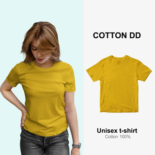 เสื้อยืด สีเหลืองจำปา คอกลม เนื้อนุ่มใส่สบาย Unisex t-shirt cotton100% สินค้าพร้อมส่ง