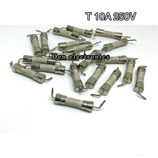 (ราคาแพ็ค10ชิ้น)  T10A250V ฟิวส์ เซรามิก แบบมีหาง  5x20mm