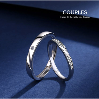 s925 Couples ring 37 แหวนคู่รักเงินแท้ ดีไซน์เรียบง่าย ประดับ Cubic Zirconia (CZ) ใส่สบาย เป็นมิตรกับผิว ปรับขนาดได้