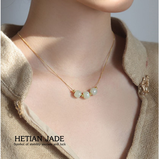 s925 Hetian jade necklace สร้อยคอเงินแท้ ชุบทอง 18K ประดับหยกธรรมชาติ ใส่สบาย เป็นมิตรกับผิว